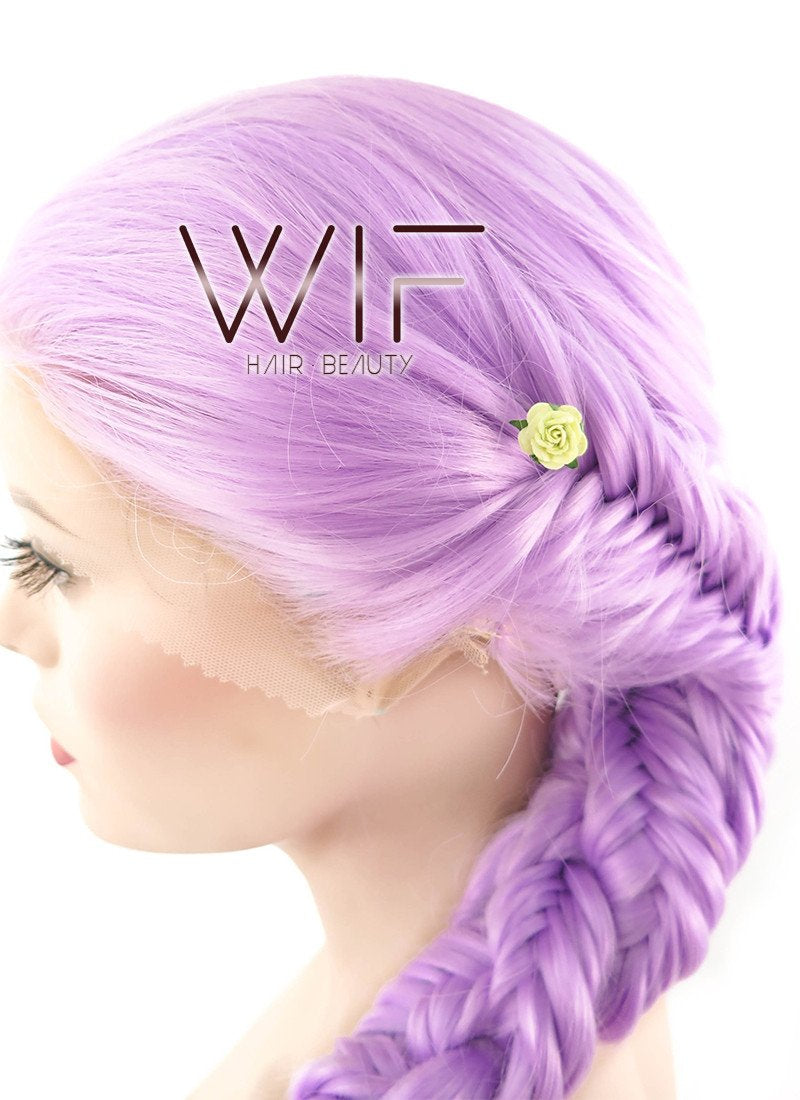 24" Long Curly Light Purple Braided Lace Front Synthetic Hair Wig LF2030