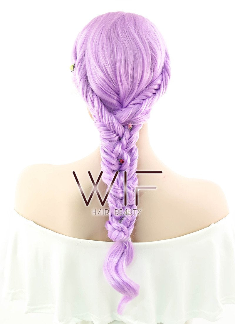 24" Long Curly Light Purple Braided Lace Front Synthetic Hair Wig LF2030