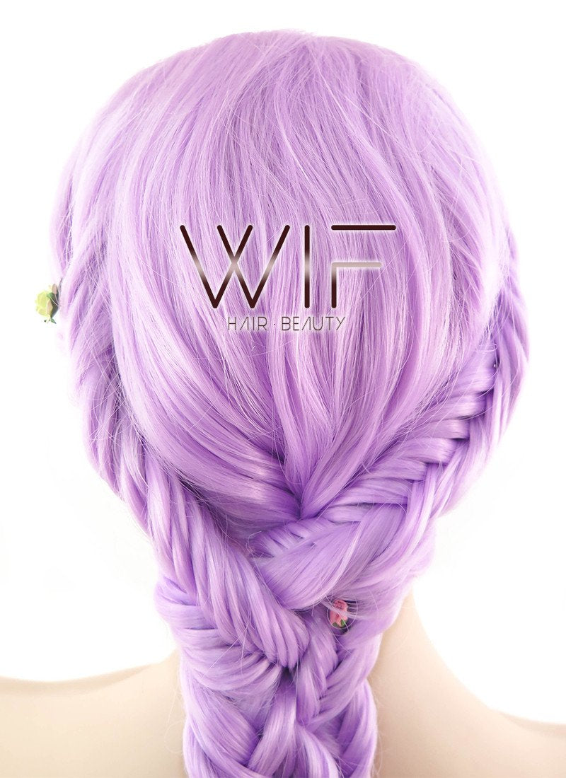24" Long Curly Light Purple Braided Lace Front Synthetic Hair Wig LF2030