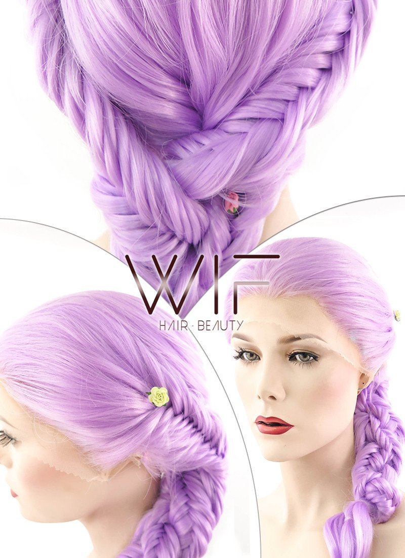 24" Wavy Light Purple Braided Lace Front Synthetic Wig LF2030