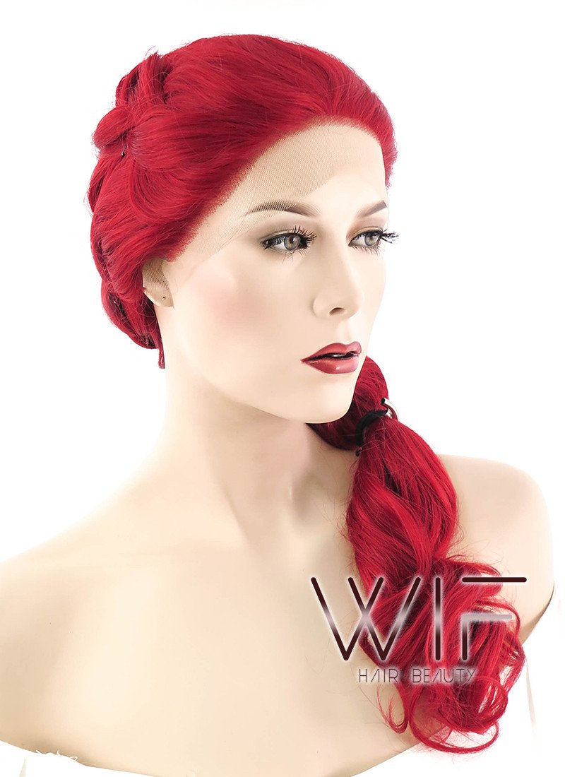 22" Long Red Braided Lace Front Synthetic Hair Wig LF2031