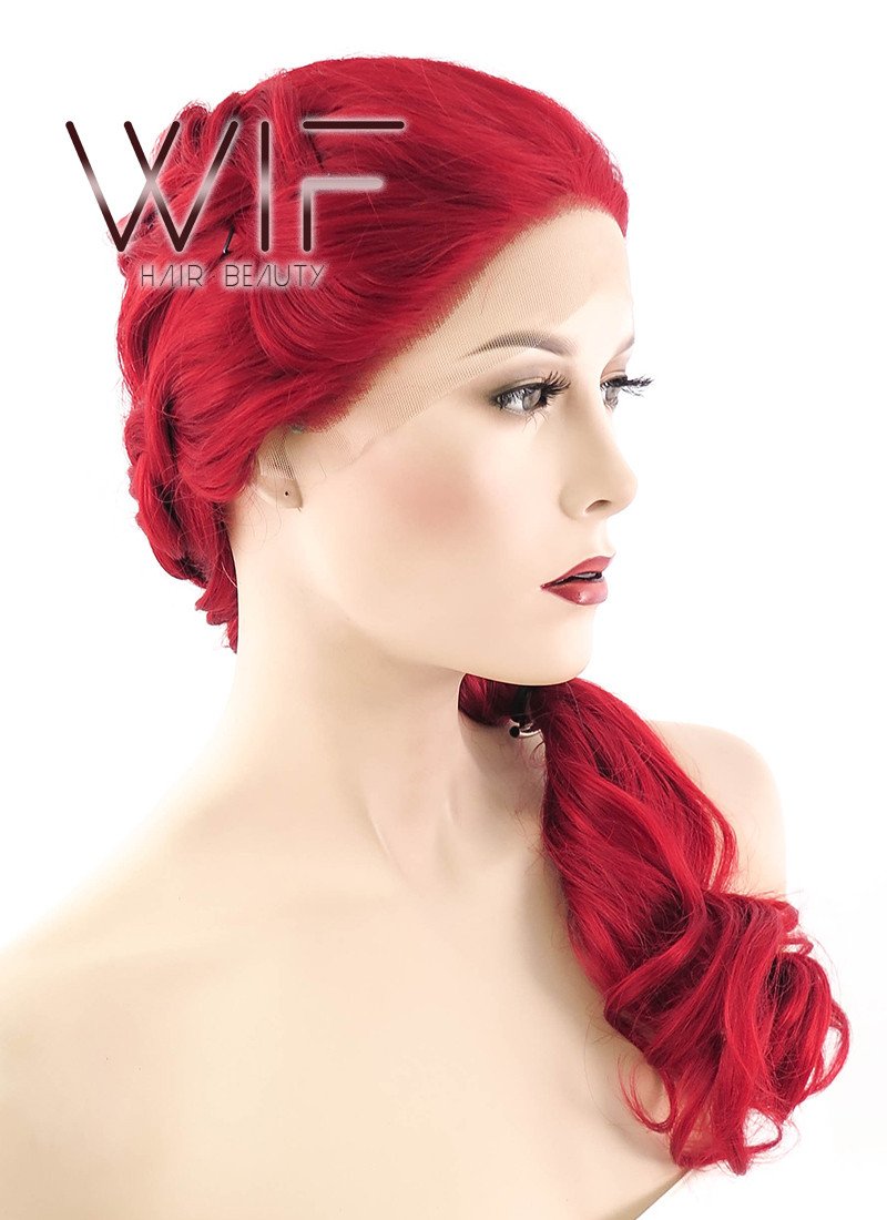 22" Long Red Braided Lace Front Synthetic Hair Wig LF2031