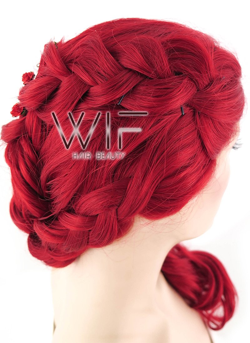 22" Long Red Braided Lace Front Synthetic Hair Wig LF2031