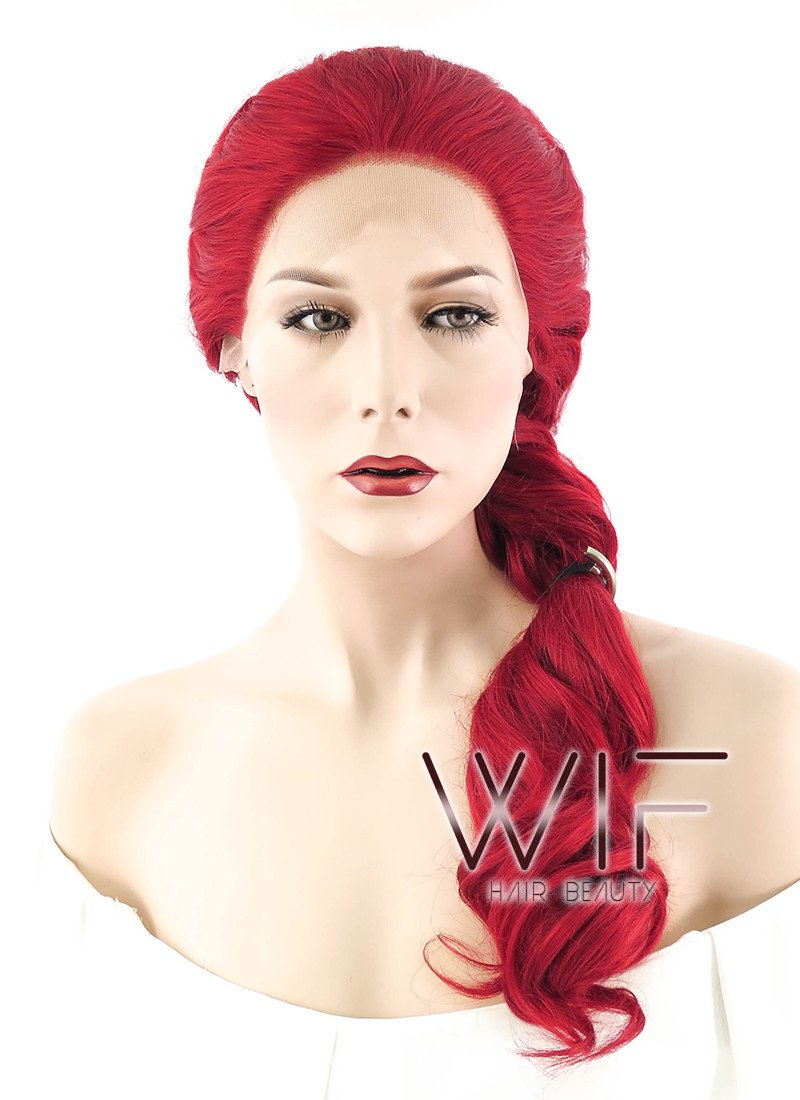 22" Long Red Braided Lace Front Synthetic Hair Wig LF2031