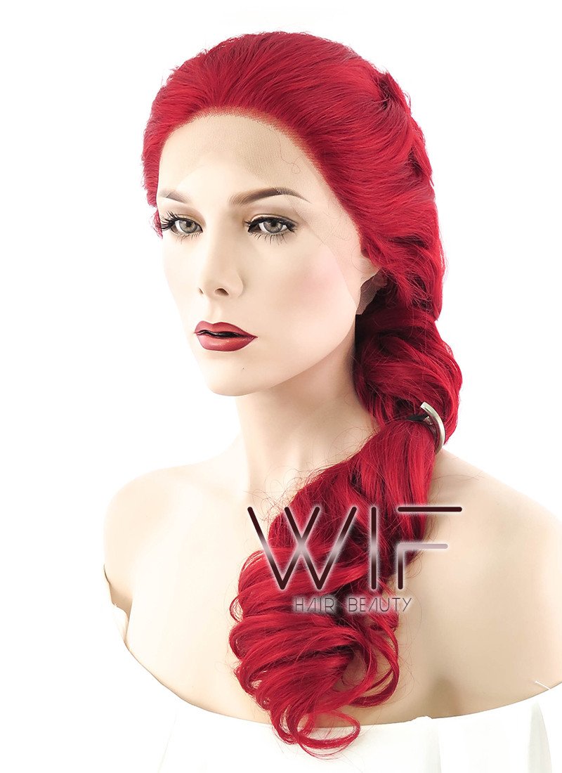 22" Long Red Braided Lace Front Synthetic Hair Wig LF2031