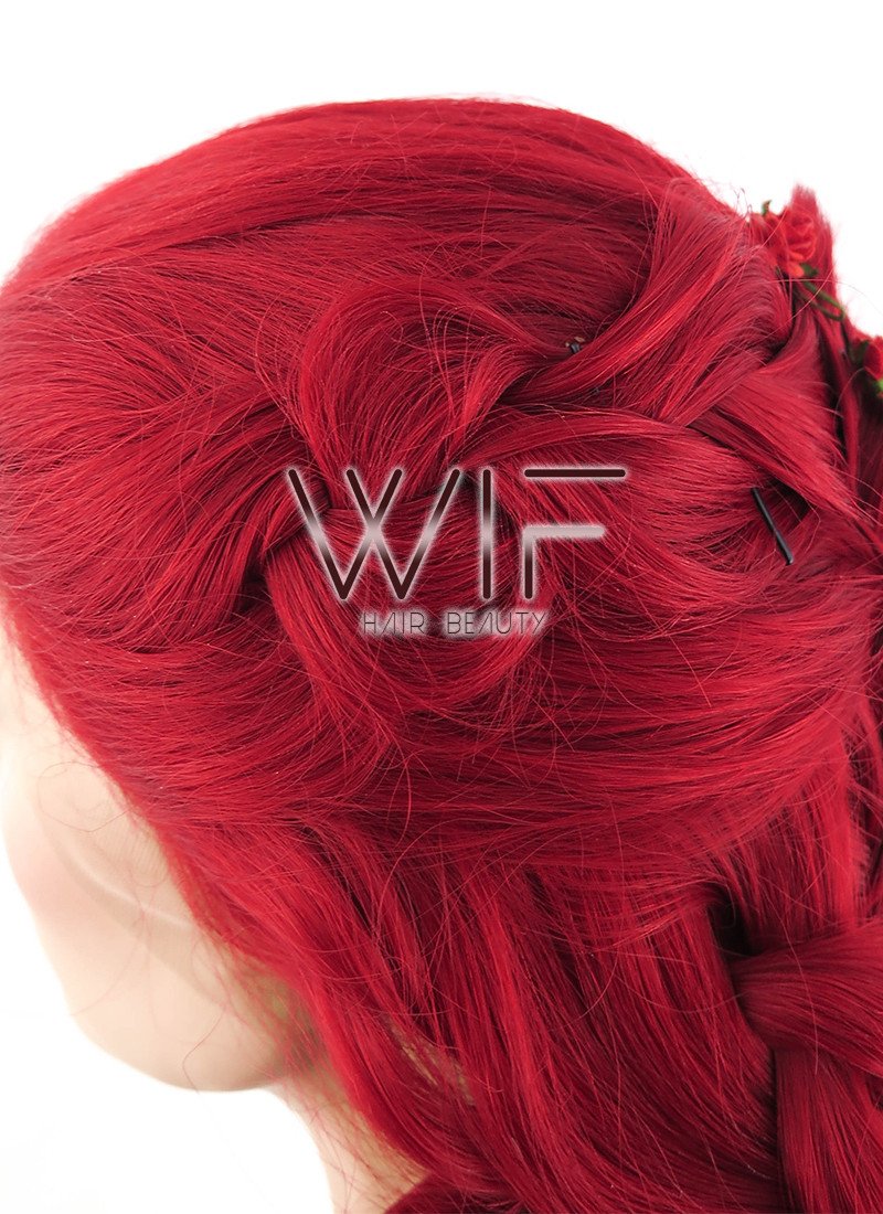 22" Long Red Braided Lace Front Synthetic Hair Wig LF2031