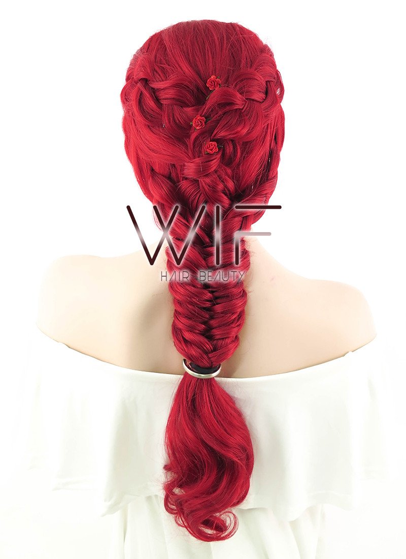 22" Long Red Braided Lace Front Synthetic Hair Wig LF2031