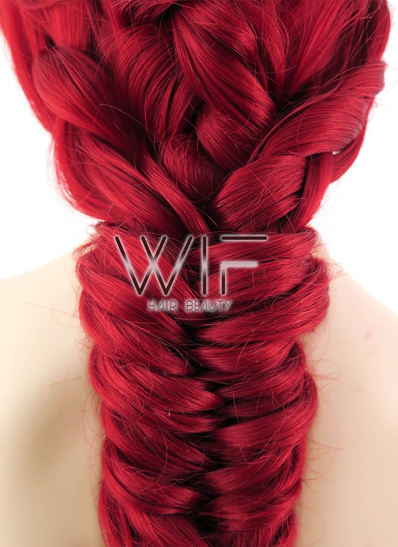 22" Long Red Braided Lace Front Synthetic Hair Wig LF2031