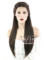 24" Long Dark Brown Braided Lace Front Synthetic Hair Wig LF2033