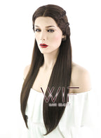 24" Long Dark Brown Braided Lace Front Synthetic Hair Wig LF2033