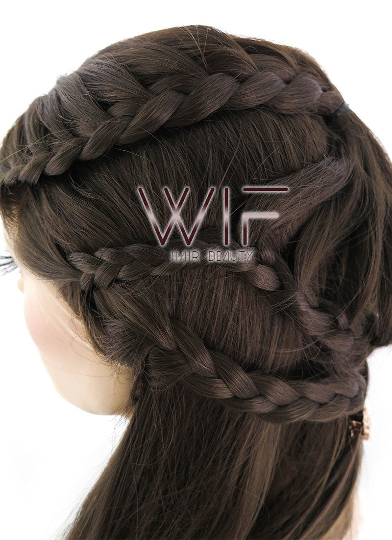24" Long Dark Brown Braided Lace Front Synthetic Hair Wig LF2033