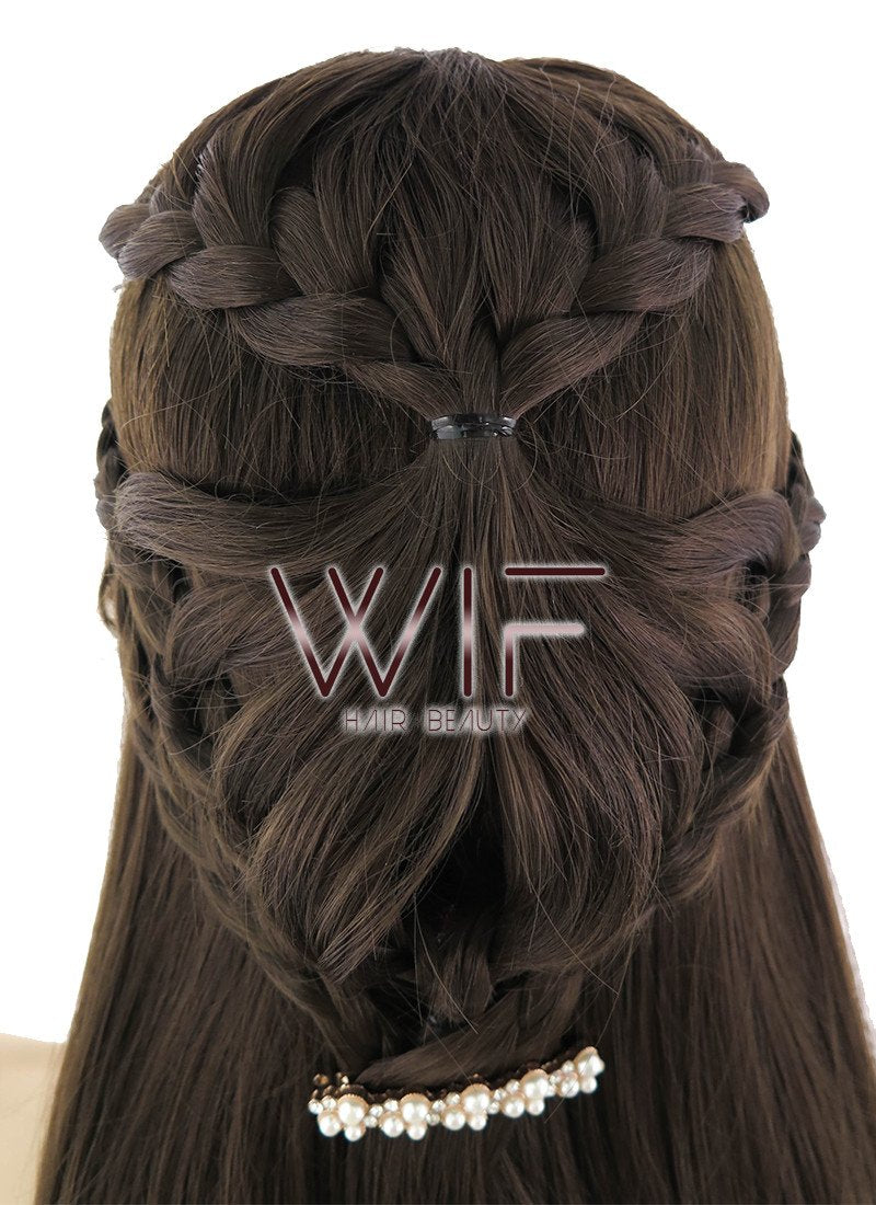 24" Long Dark Brown Braided Lace Front Synthetic Hair Wig LF2033