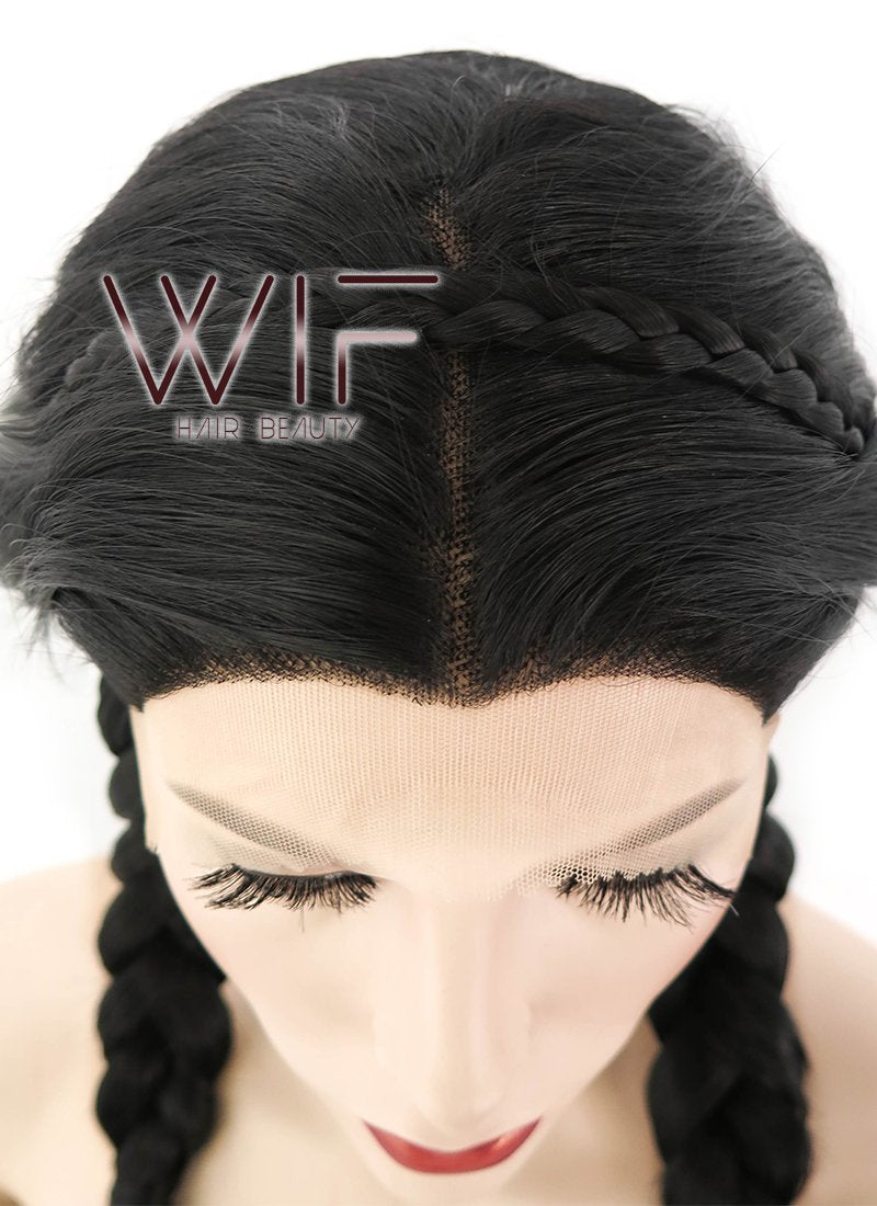 24" Natural Black Philippa Eilhart Braided Lace Front Synthetic Wig LF2035