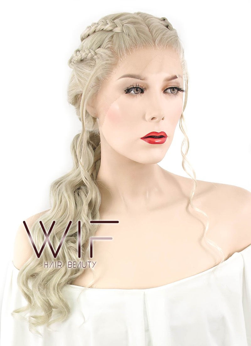 24" Light Ash Blonde Daenerys Targaryen Braided Lace Front Synthetic Wig LF2037