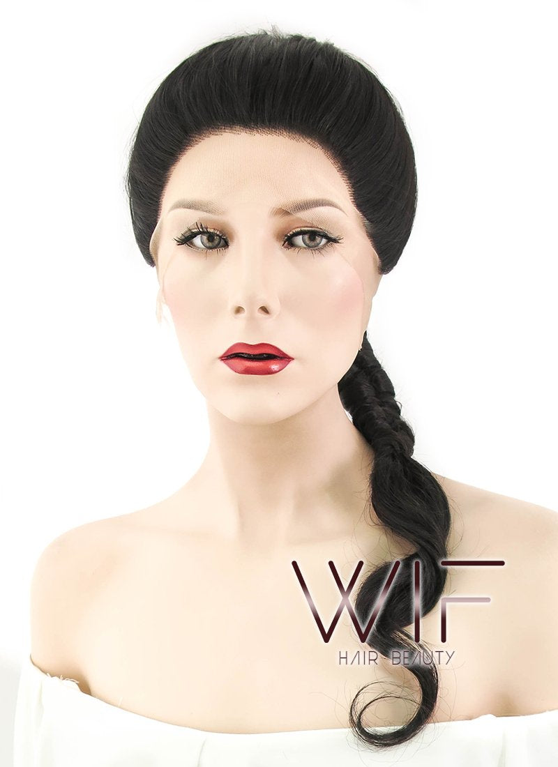 28" Wavy Natural Black Braided Lace Front Synthetic Wig LF2038