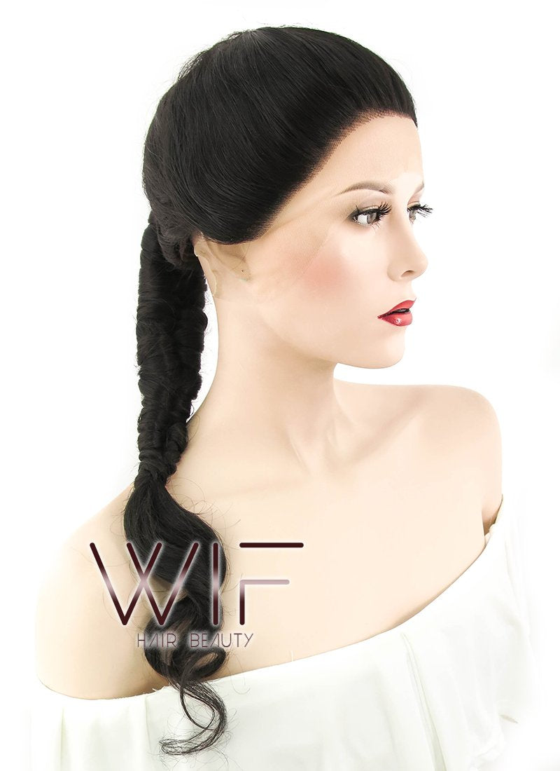 28" Wavy Natural Black Braided Lace Front Synthetic Wig LF2038