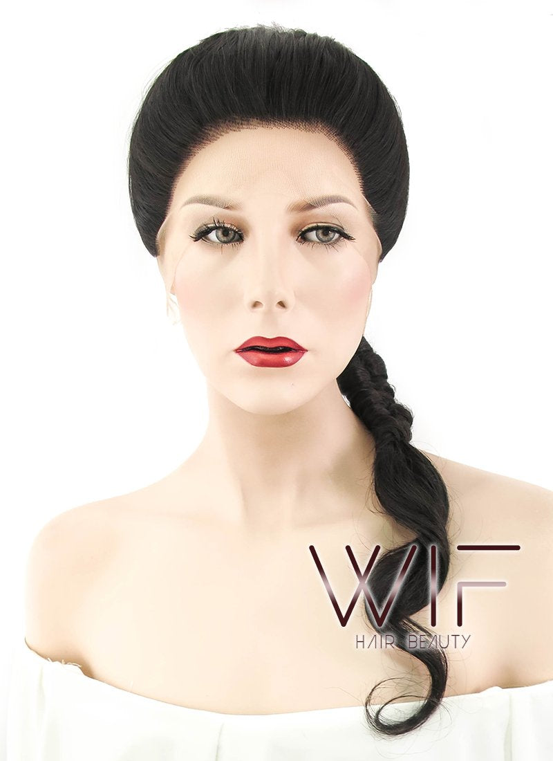 28" Wavy Natural Black Braided Lace Front Synthetic Wig LF2038