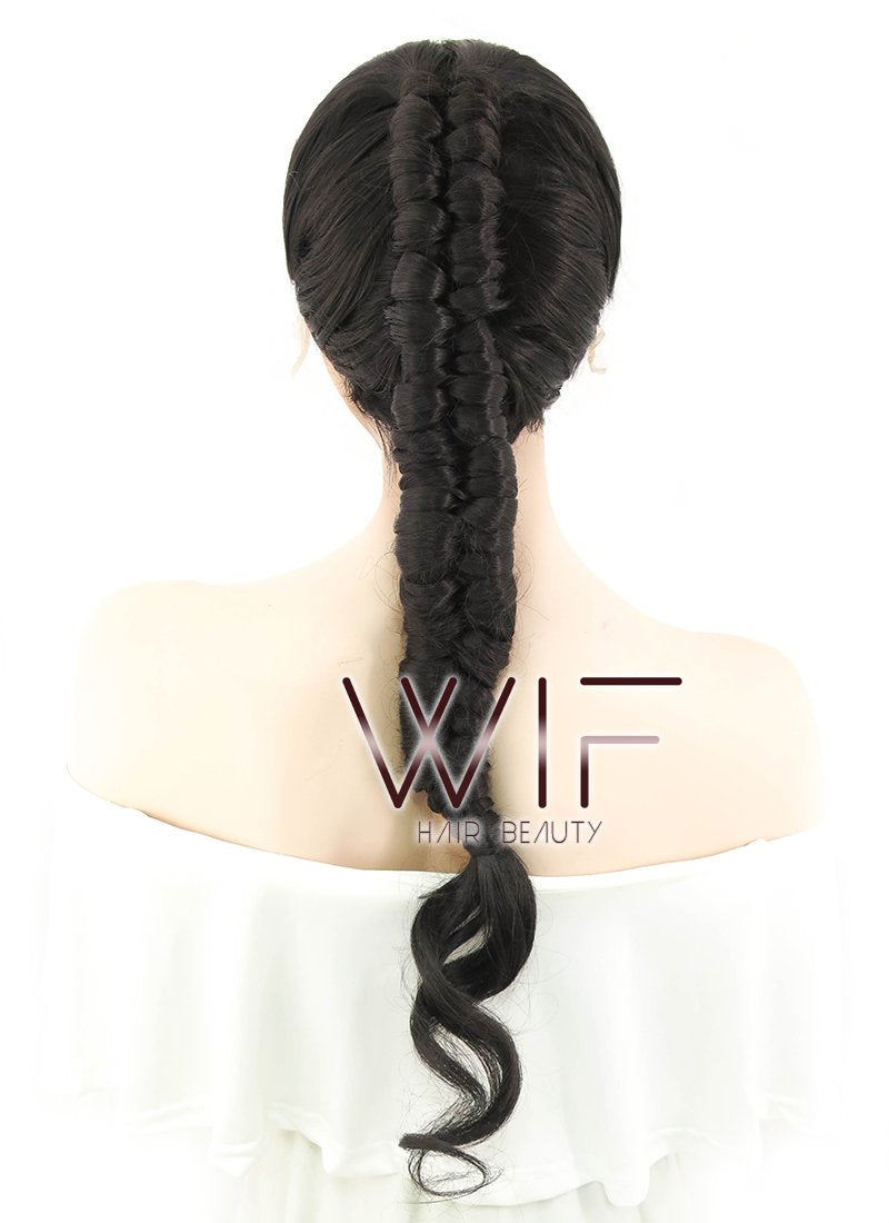 28" Wavy Natural Black Braided Lace Front Synthetic Wig LF2038