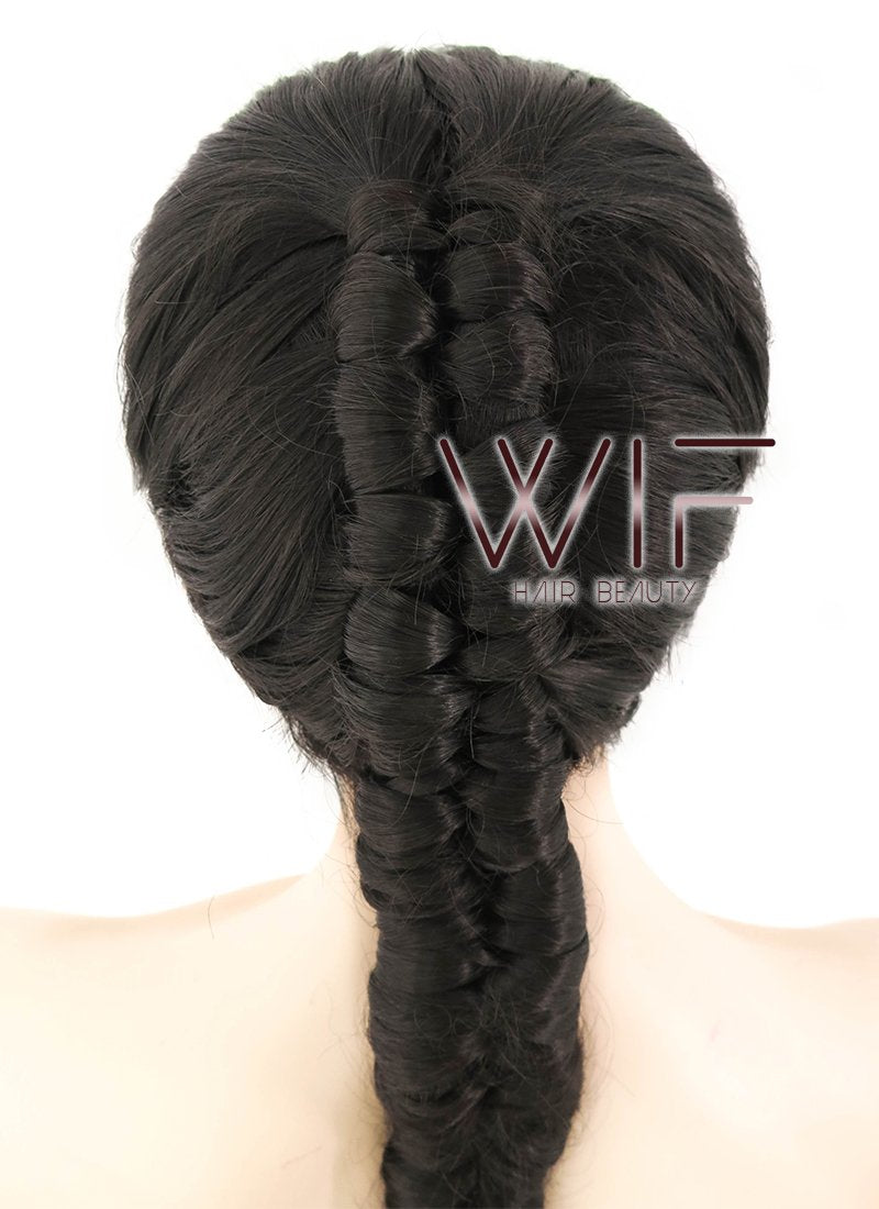 28" Wavy Natural Black Braided Lace Front Synthetic Wig LF2038
