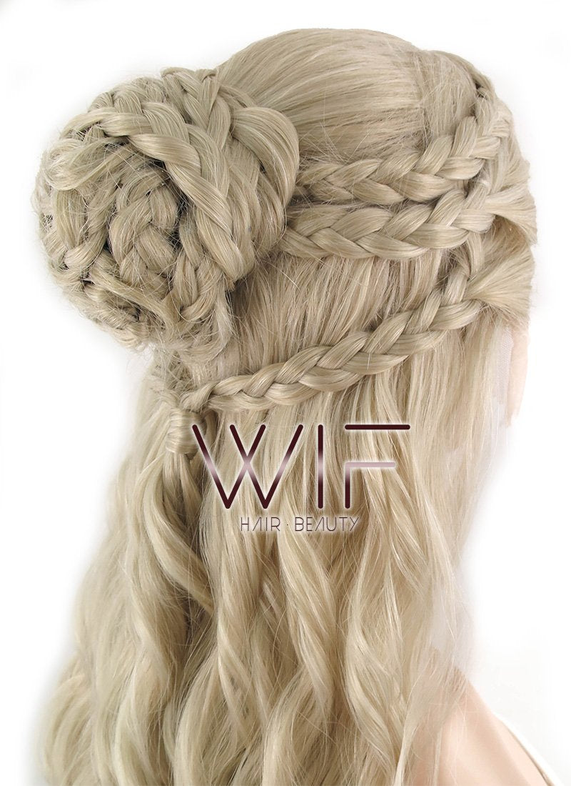 24" Light Ash Blonde Daenerys Targaryen Braided Lace Front Synthetic Wig LF2039