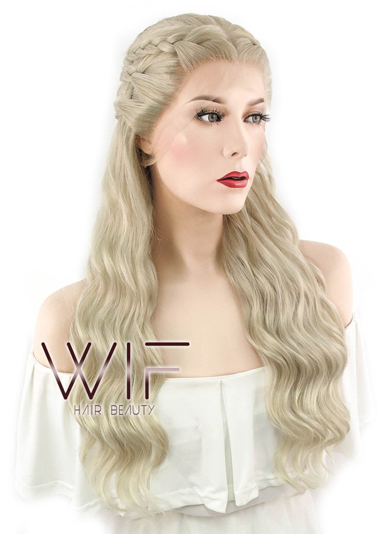 24" Light Ash Blonde Daenerys Targaryen Braided Lace Front Synthetic Wig LF2039