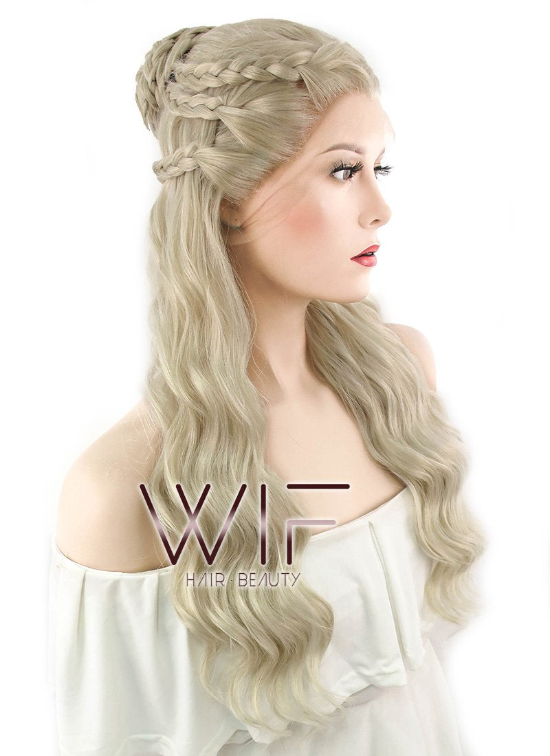 24" Light Ash Blonde Daenerys Targaryen Braided Lace Front Synthetic Wig LF2039