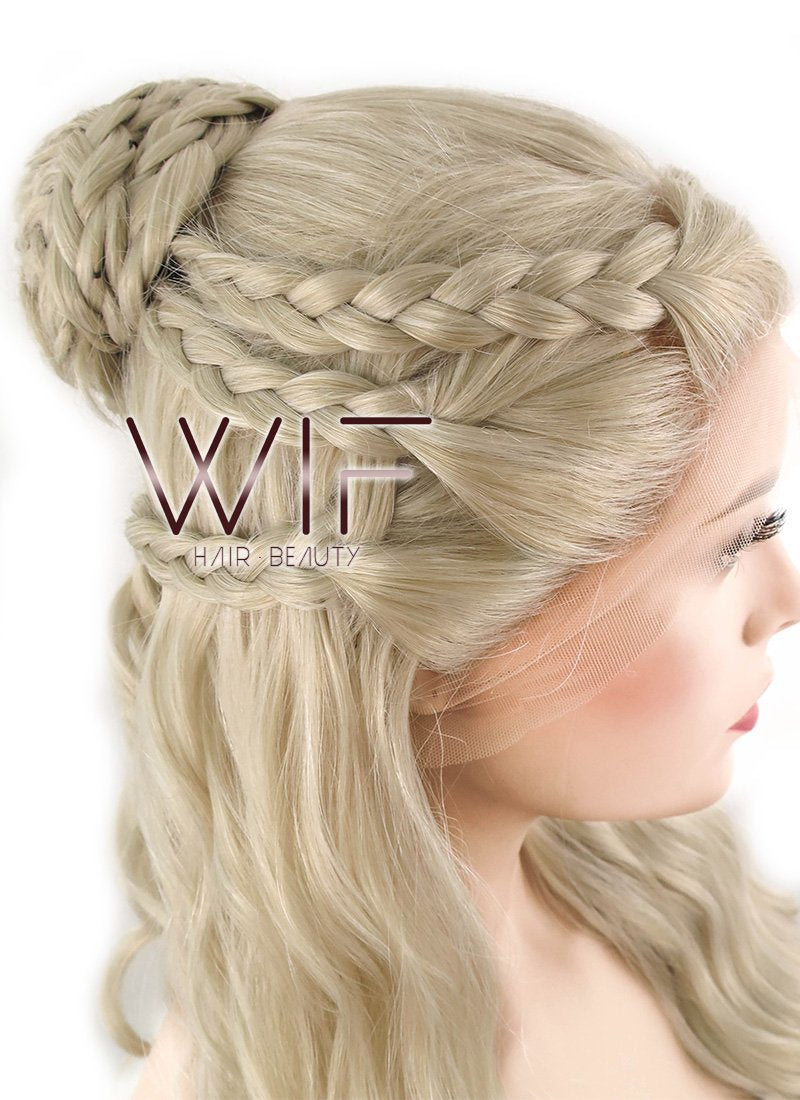 24" Light Ash Blonde Daenerys Targaryen Braided Lace Front Synthetic Wig LF2039