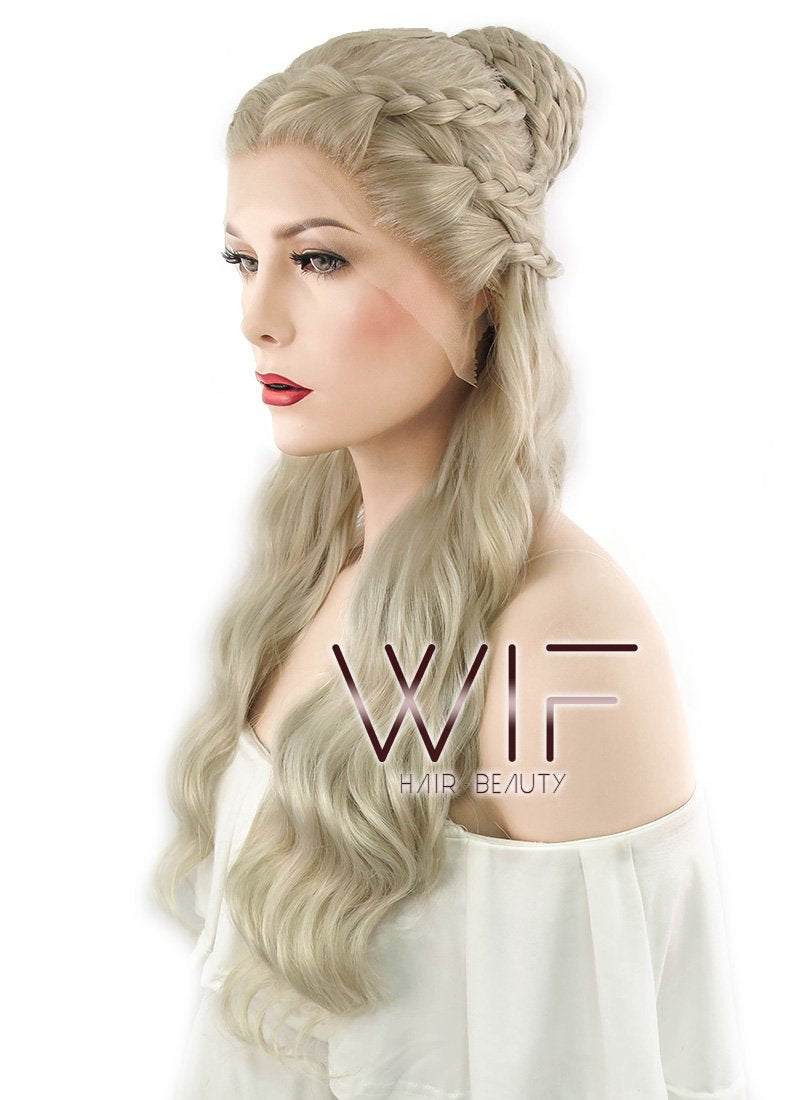24" Light Ash Blonde Daenerys Targaryen Braided Lace Front Synthetic Wig LF2039