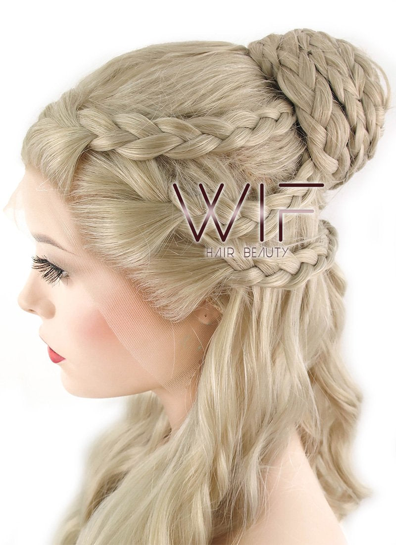 24" Light Ash Blonde Daenerys Targaryen Braided Lace Front Synthetic Wig LF2039