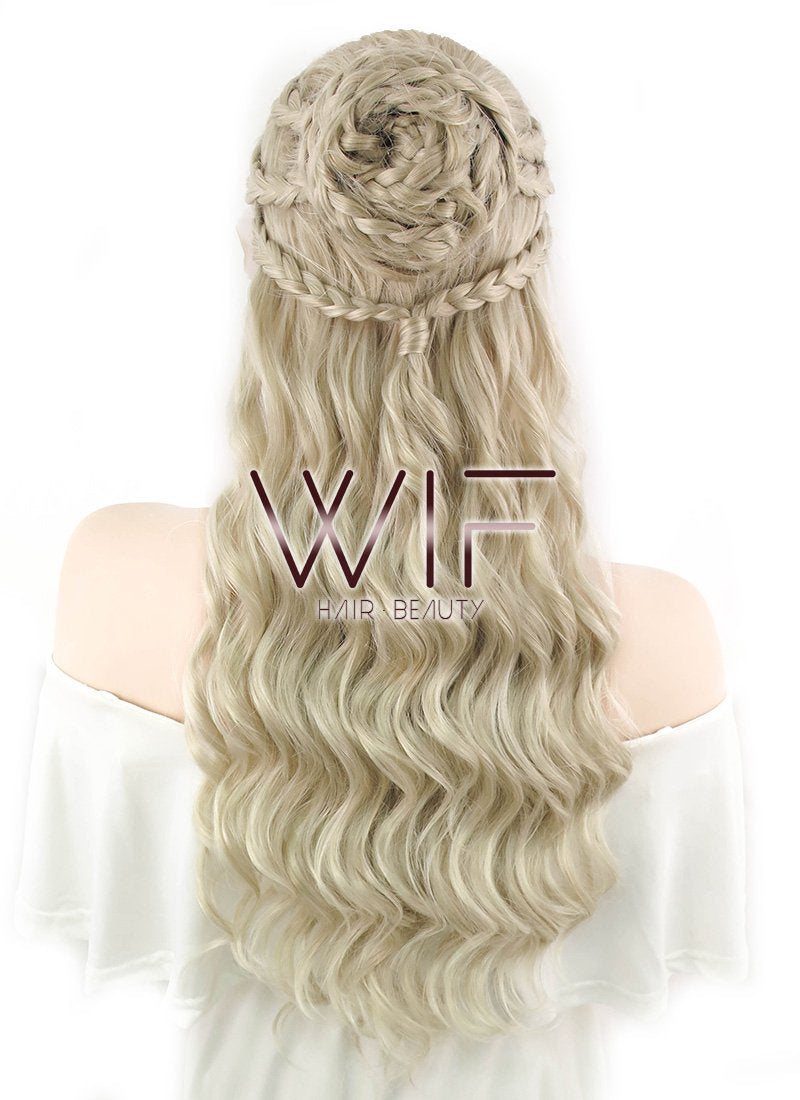 24" Light Ash Blonde Daenerys Targaryen Braided Lace Front Synthetic Wig LF2039