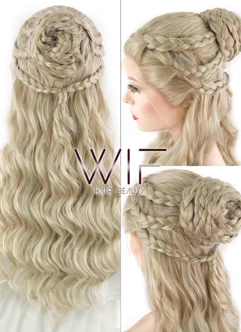 24" Light Ash Blonde Daenerys Targaryen Braided Lace Front Synthetic Wig LF2039