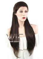 26" Wavy Dark Brown Braided Lace Front Synthetic Wig LF2040