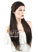 26" Wavy Dark Brown Braided Lace Front Synthetic Wig LF2040
