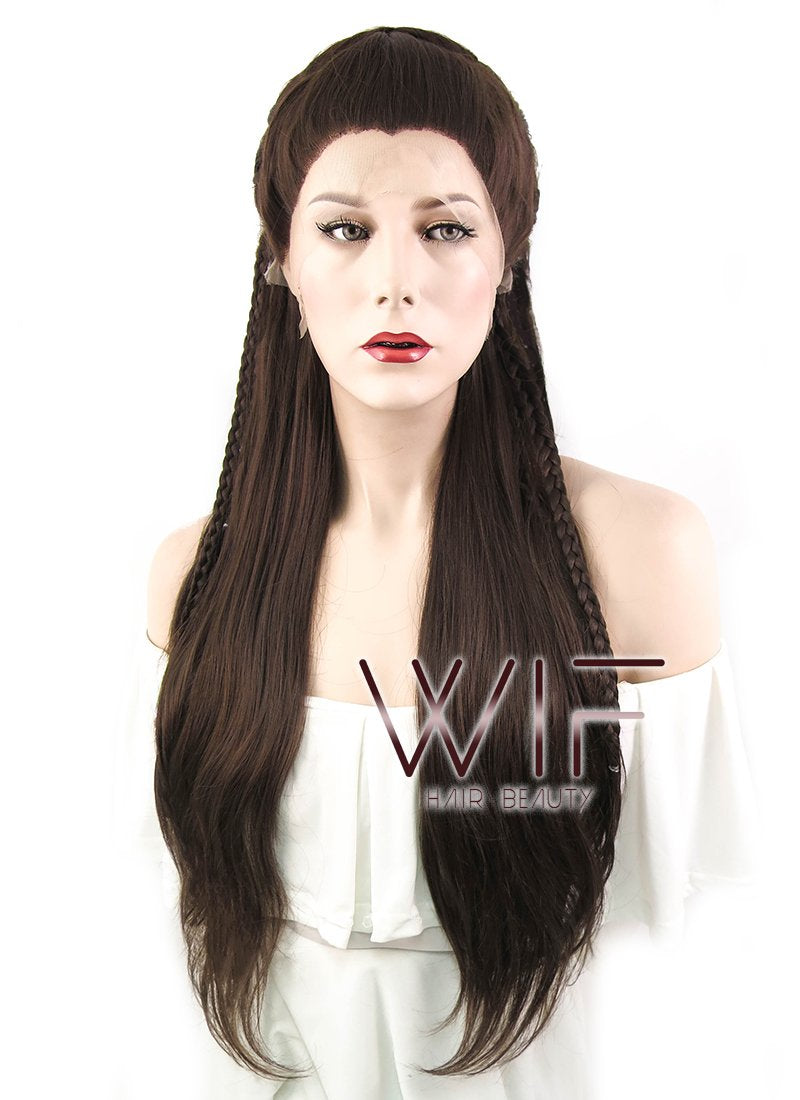 26" Wavy Dark Brown Braided Lace Front Synthetic Wig LF2040