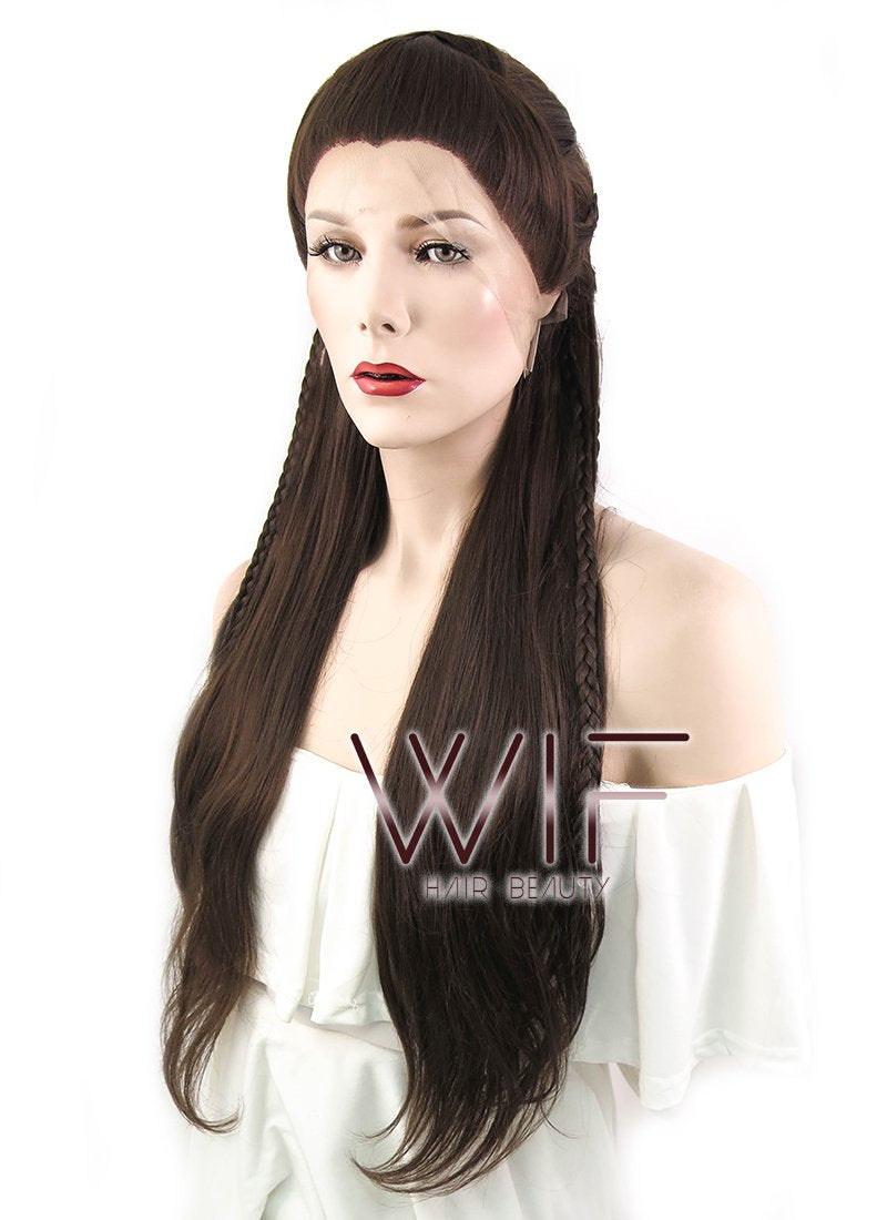 26" Wavy Dark Brown Braided Lace Front Synthetic Wig LF2040