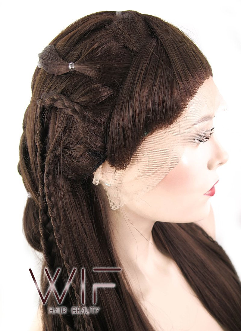 26" Wavy Dark Brown Braided Lace Front Synthetic Wig LF2040