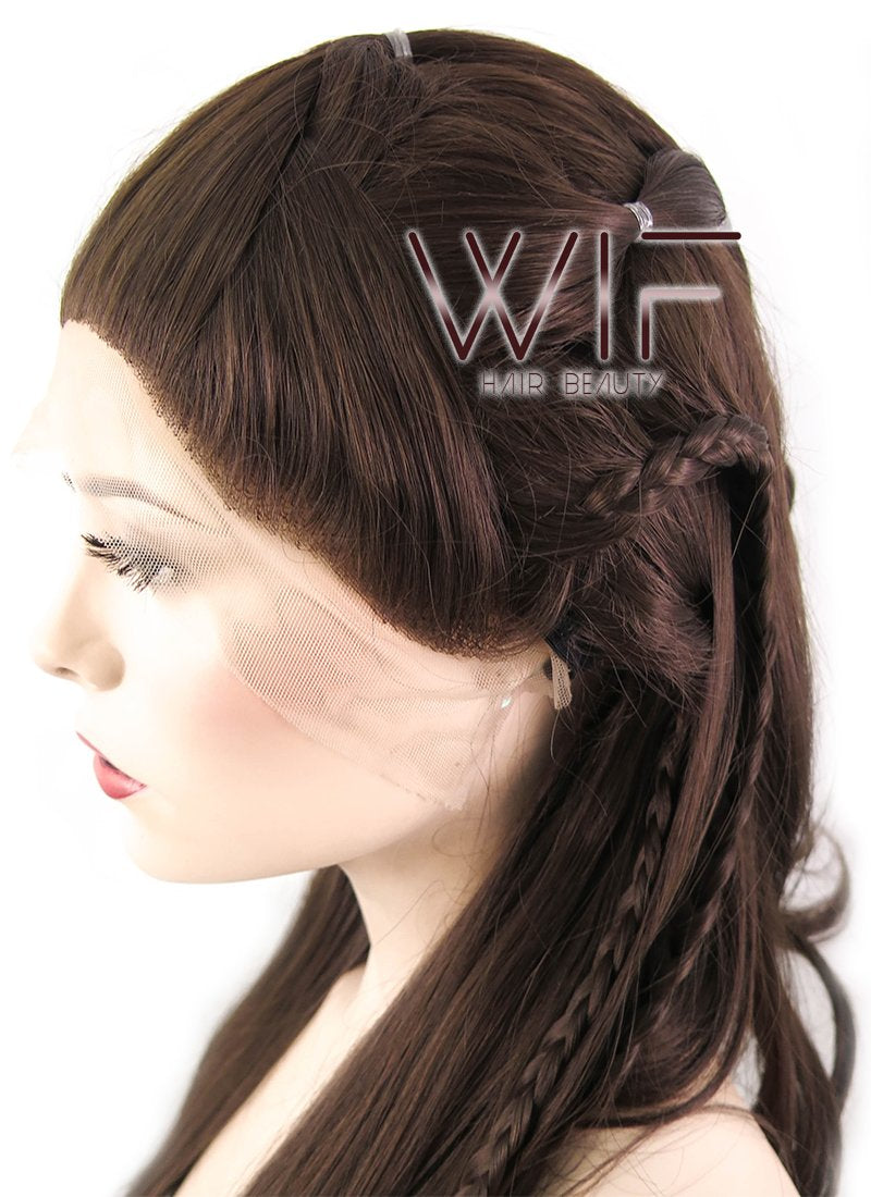 26" Wavy Dark Brown Braided Lace Front Synthetic Wig LF2040