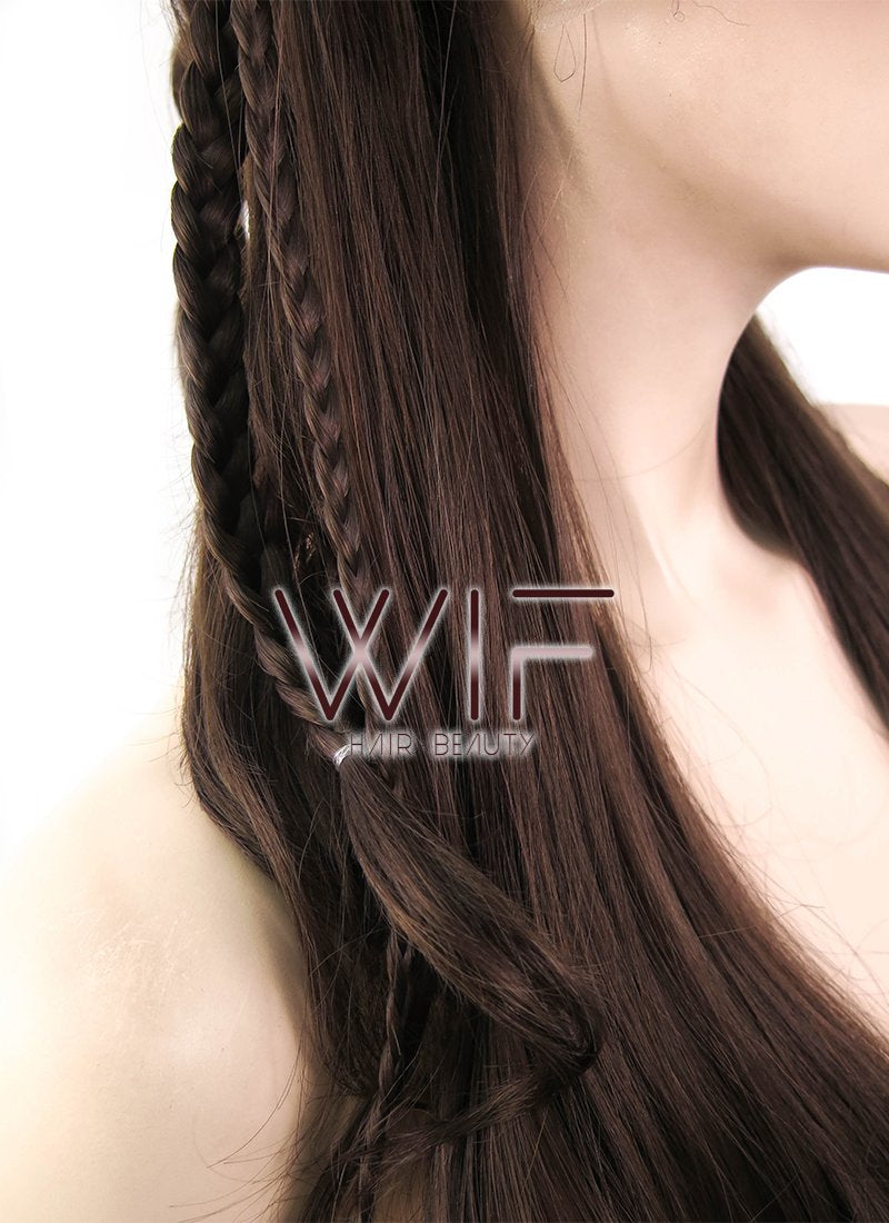 26" Wavy Dark Brown Braided Lace Front Synthetic Wig LF2040