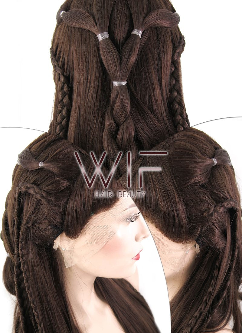 26" Wavy Dark Brown Braided Lace Front Synthetic Wig LF2040