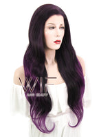 26" Wavy Dark Brown Mixed Purple Lace Front Synthetic Wig LF204