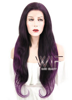 26" Wavy Dark Brown Mixed Purple Lace Front Synthetic Wig LF204