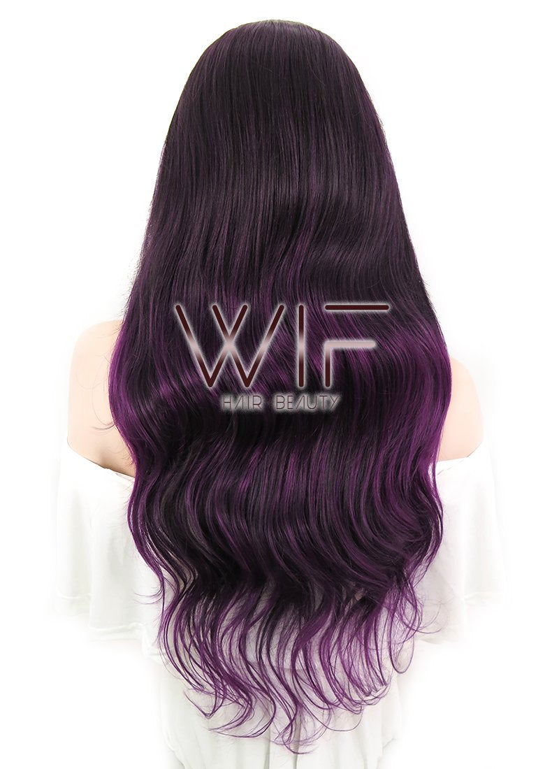 26" Wavy Dark Brown Mixed Purple Lace Front Synthetic Wig LF204