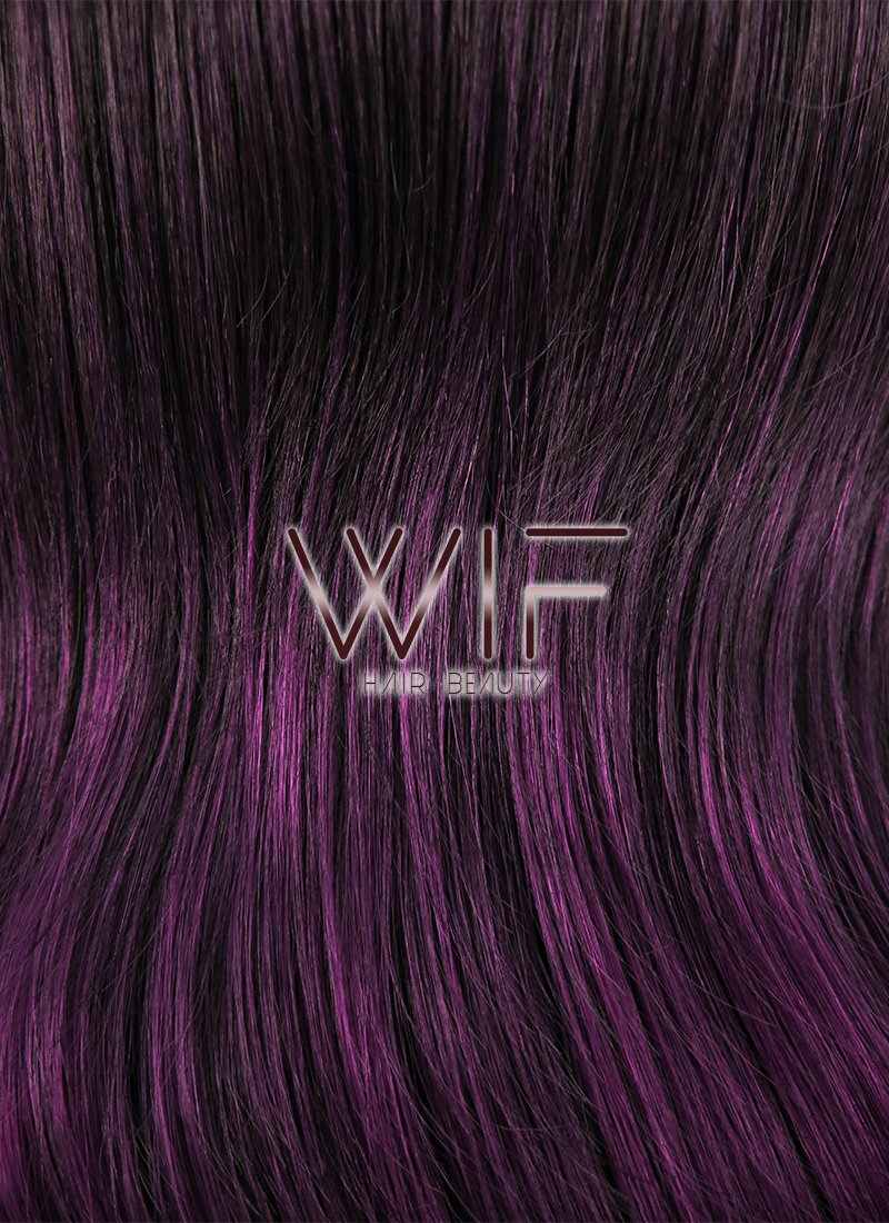 26" Wavy Dark Brown Mixed Purple Lace Front Synthetic Wig LF204