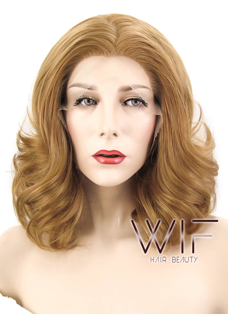 16" Wavy Golden Brown Lace Front Synthetic Wig LF205