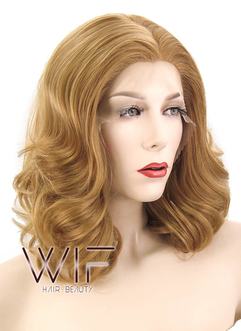 16" Wavy Golden Brown Lace Front Synthetic Wig LF205
