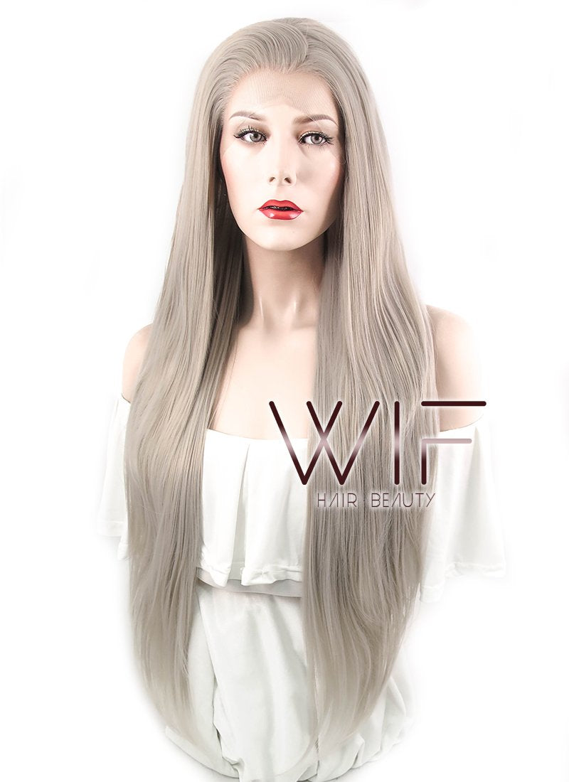 20" / 28" Straight Grey Lace Front Synthetic Wig LF238A
