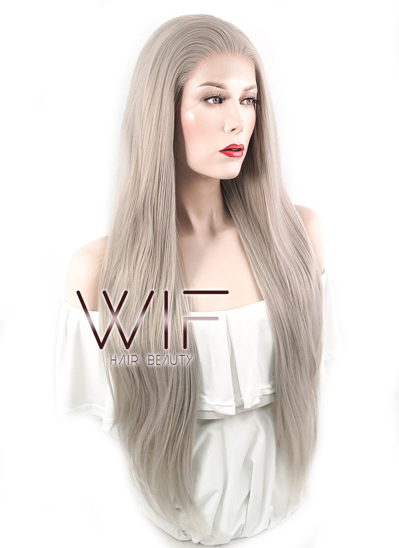 20" / 28" Straight Grey Lace Front Synthetic Wig LF238A