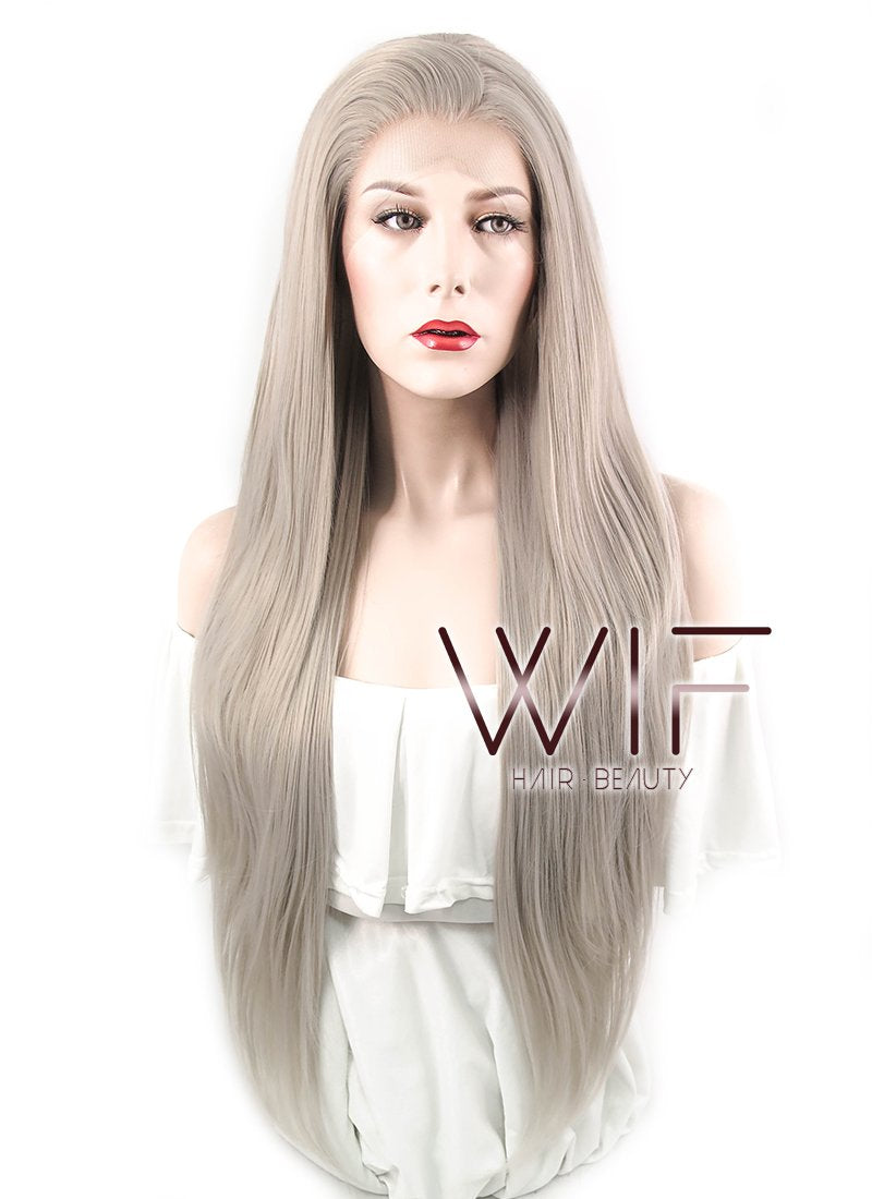 20" / 28" Straight Grey Lace Front Synthetic Wig LF238A