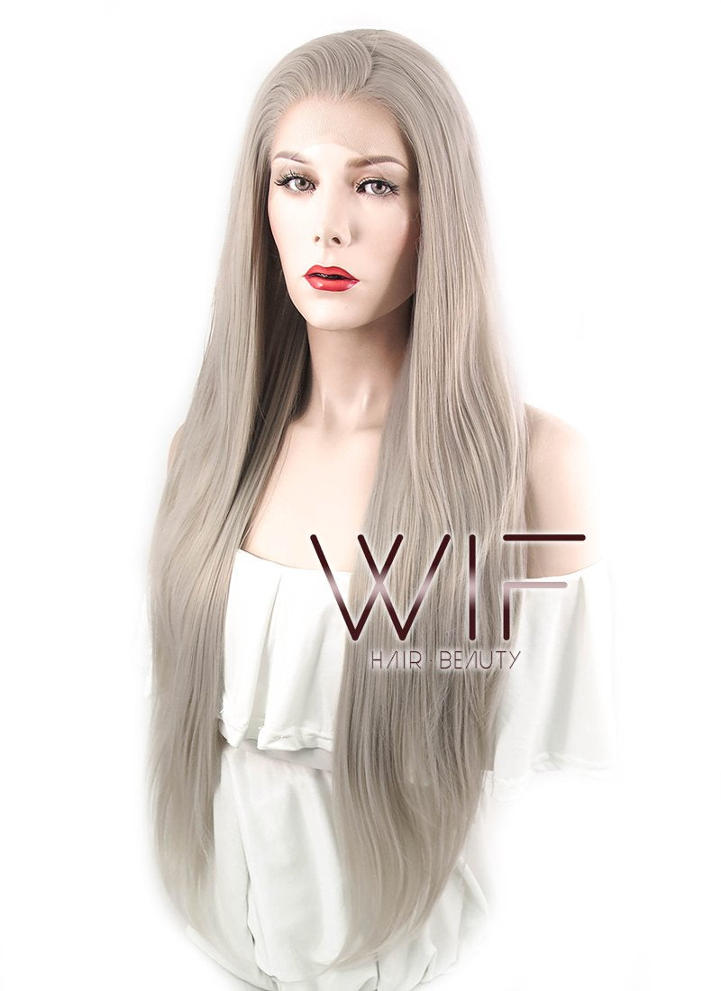 20" / 28" Straight Grey Lace Front Synthetic Wig LF238A
