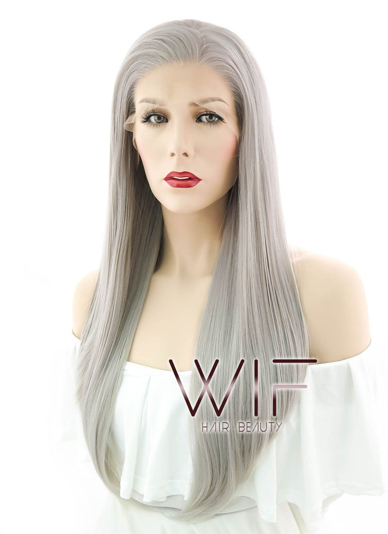 24" Straight Grey Blonde Lace Front Synthetic Wig LF238